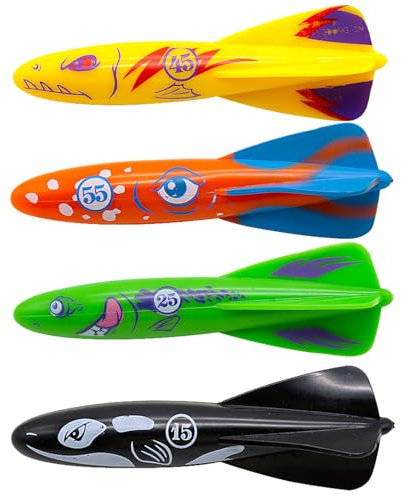 COSORO 4Pcs Diving Rocket Torpedoes Toys Swimming Pool Sinking Toy Swimming Sinkers for Kids 7-12,Underwater Diving Toys,Dive Torpedoes Water Swim Underwater Pool Training Toy for Girls Boys