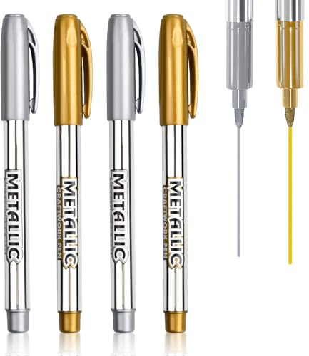 4 Pcs Pennarelli Oro e Argento, Marcatore a Vernice Lucida Paint Marker Metallici Pennarello Indelebile Acrilico set MarkerPenne Marcatori per Album Carta Metallo Legno Vetro Illustrazione Artistica