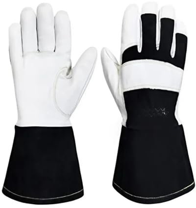 Gants de soudure 1 paire de gants de travail de sécurité for soudage TIG en cuir de chèvre de qualité supérieure à manchette longue, résistants à la chaleur et aux étincelles, dos en cuir fendu de vac