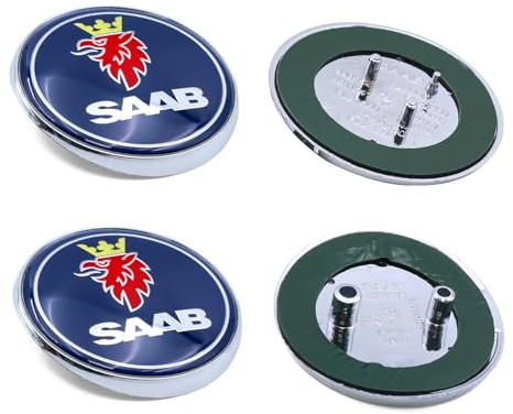 Set med 2 st Griffin plast runda märken som passar till SAAB 93 9-3 95 9-5 2003-2010 bilens främre motorhuv och bakre bagagelucka emblem klistermärke 12844161 1278587 (blå)