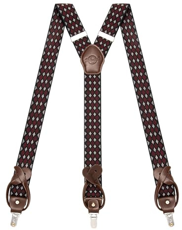 Kohentact Suspenders for Men Fully Adjustable 1.4in Y-Back Convertible End with Clips + 6 Buttons