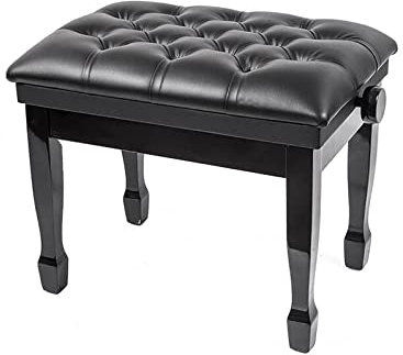 Höhenverstellbare Klavierbank aus Holz mit weichem Lederkissen, elegante Hufeisenbeine, schwarz, 58 x 41 x 48 58 cm