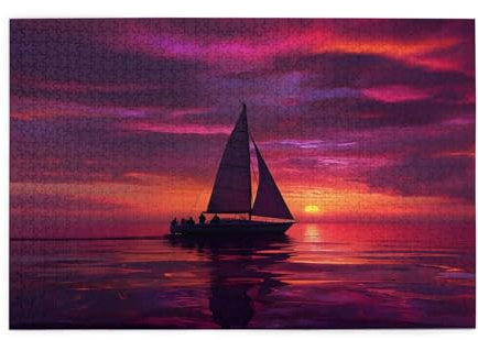 Puzzle mit Segelboot-Silhouette, 1000 Teile, pädagogische, intellektuelle Holzpuzzles, lustige Puzzles, Stressabbau-Puzzles, 75 x 50 cm (L x B)