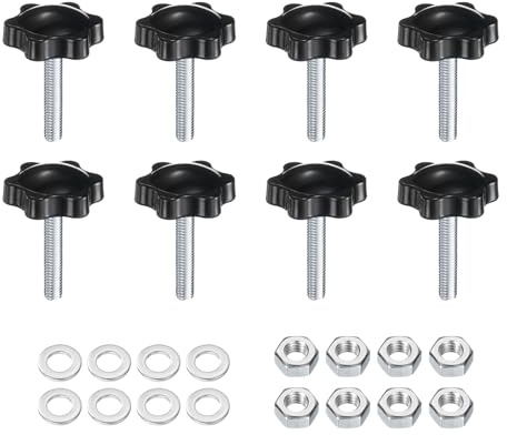 QUARKZMAN 8 Stück Rändelschraube Sterngriffmutter M6 x 30mm Metrisch Verzinkter Kohlenstoffstahl Gewinde 32mm Rändelmutter 6-Stern Kunststoff Gewindestift Handknöpfe Griffe Daumenschrauben