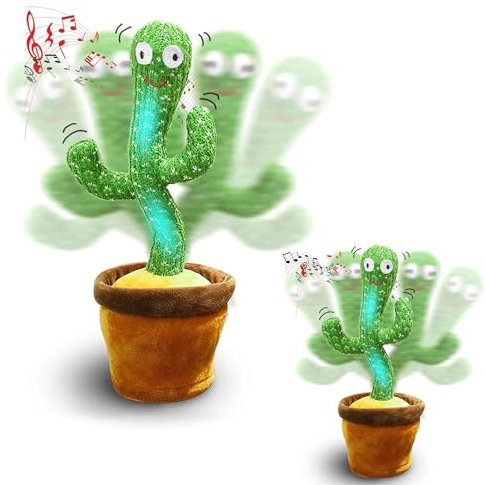MAGIC SELECT 2ud Cactus Bailarin. Peluche Parlanchin Que Baila y Repite tu Voz. Cactus de Peluche. Juguete con 120 Canciones. Regalos para Niños. Funciona con Batería Recargable (USB Incluido)
