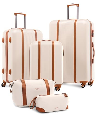 FERGÉ Valises Ensemble de valises rigides 3 pièces Milano Set de trolleys - Bagage à main 55 cm, L et XL Valises rigides à roulettes 4 roulettes 100% ABS, beige/marron, 5er Set