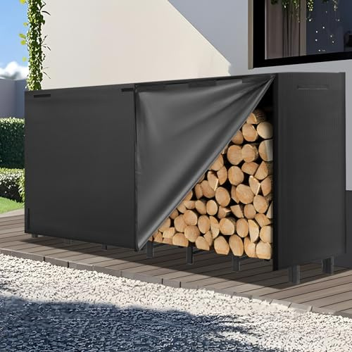 Kendane Portalegna da ardere con copertura impermeabile, resistente, per esterni e interni, grande capacità (242 x 30,5 x 100 cm), copertura nera Oxford 600D per giardino, patio