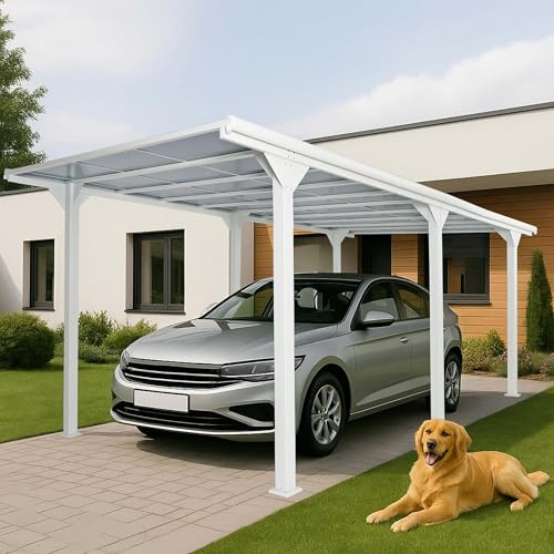 Alu-Carport HWC-O23, techado para coche, garaje y cobertizo, estructura de 10 cm, techo de policarbonato con canaleta, 3 x 6 m - blanco