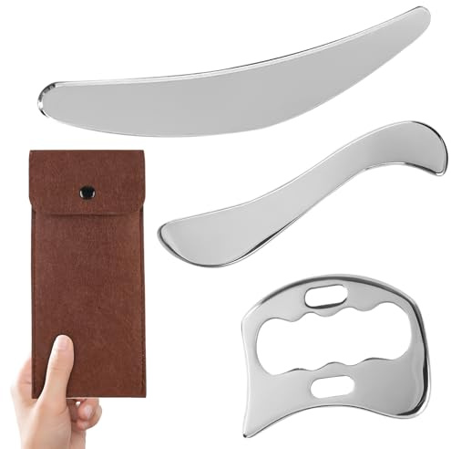 3-in-1 Edelstahl Gua Sha Tool Set,Gua Sha Edelstahl,Multifunktionales Faszienwerkzeug Für Gesicht,Rücken,Beine Und Nacken,Für Muskuläre Entspannung,Schmerzlinderung,Lymphdrainage