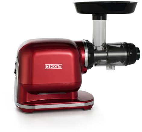 Cold Press Juicer Machine, Red Electric Masticating Slow Juicer for Whole Fruits & Vegetables, Compact Design with Juice Bottles, Easy Clean