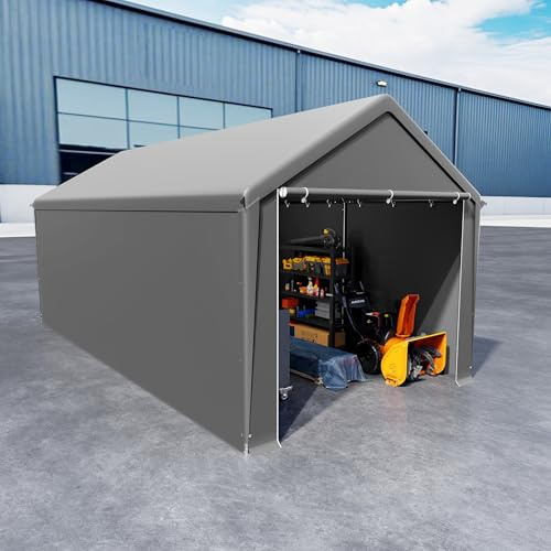 NAIZY Gerätehaus 3x6 m Zeltgarage mit Abnehmbar Seitenwände Große Gerätezelt Lagerzelt UV-Schutz Windfest Winterfest Autozelt Unterstand, Grau