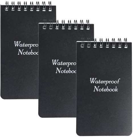 3 Stück Wasserdichte Notizblock, Mini Waterproof Notebook, Notizbuch a7, Notizbuch Wasserfest Pocket, Allwetter-Notizblöcke mit Top-Spirale, 7,6x12,7cm, 100 Seiten 50 Blatt, für Outdoor-Aktivitäten