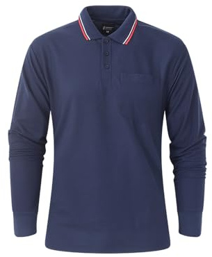 Men's Long Sleeve Polo Shirt, Classic Cotton & Polyster, Formal and Casual Top with Multiple Colours, Tipped Collar with Pocket, M-3XL 2400/03 (UK, Alpha, M, Regular, Regular, Navy)