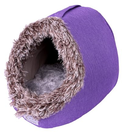 Cama para gatos tipo cueva de felpa caseta cerrada lavable con cojín extraíble y base antideslizante casa acogedora para gatos y perros pequeños para invierno 37x33x27 cm (Morado, 33x37x27cm)