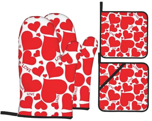 Set di 2 guanti da forno spessi, 2 presine e 2 presine, resistenti al calore