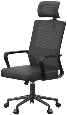 naspaluro Bürostuhl Ergonomisch, Schreibtischstuhl mit Verstellbarer Kopfstütze, Atmungsaktive Netzrückenlehne, Höhenverstellbar und 360° drehbar Computerstuhl, für Arbeitszimmer, Schwarz