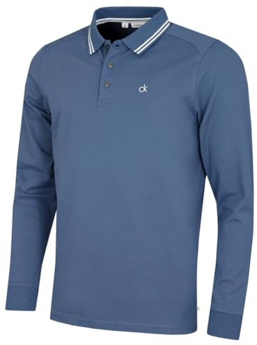 Calvin Klein Mens Campus Long Sleeve Stretch Tipped Polo Shirt