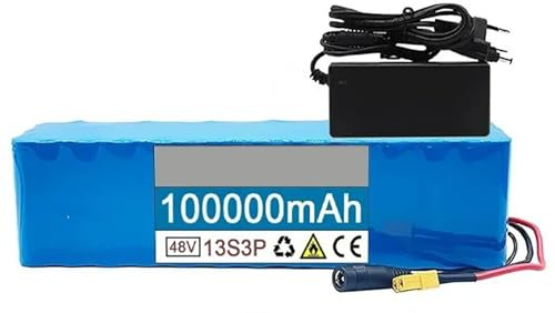 Batería para Bicicleta Electrica 48V 100Ah Ebike Batería Batería PVC Impermeable 13S3P Batería De Alta Potencia con Cargador para 200W-800W Motores 48V 100Ah,T