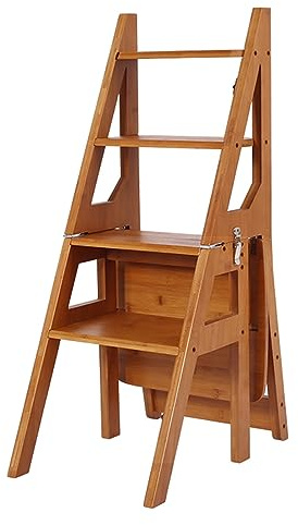 Marchepied pliable portable en bois – Design à 4 marches pour adultes, parfait pour la maison, la cuisine, le bureau et l'extérieur, échelle robuste et peu encombrante