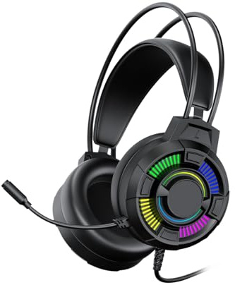 JUJUFREE Casque de jeu USB avec éclairage LED 7.1 effet sonore et microphone antibruit pour PC et ordinateur portable