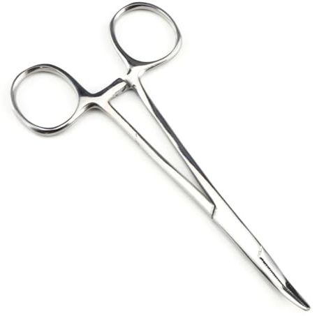 EOYVAIL Tijeras para perros,Pinzas curvas de 12,5 cm para depilar orejas de mascotas, de acero inoxidable.