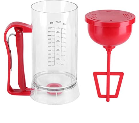 SIXRUN Mélangeur de Pâte à Crêpes électrique, Outil de Cuisson Efficace pour la Cuisine, Distributeur Portatif, Mélangeur, ABS Rouge + Silicone + Acier Inoxydable + PS 10,24 X 4,72 X 6,69 pour
