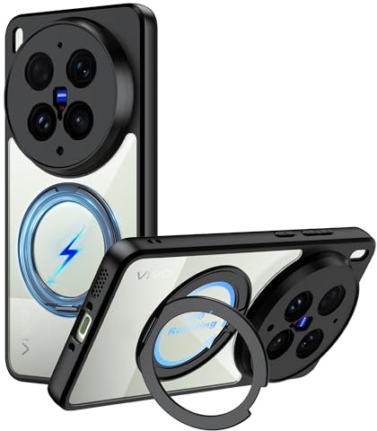Rojeuinn Cover Protettiva per VIVO X300 Ultra 5G, Custodia in PC di Alta Qualità con Cavalletto Girevole a 360° e Ventosa Magnetica, Antigoccia, Antiurto, Anti-Impronte -Trasparente