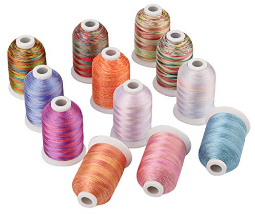 Simthread Multi-Farben Polyester Maschinen Stickgarn - 1,000 Meters, für Brother, Babylock, Bernette, Janome, Kenmore, Singer, W6 N 5000 Stickmaschine und Nähmaschine (12 Faben - MU)