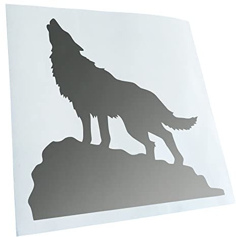 Kiwistar - Autoaufkleber - Silber - 10x10cm heulender Wolf auf Fels - Heckscheibe Auto Aufkleber wetterfest für Kfz LKW Mofa Truck - Sticker außen selbstklebend Tuning Zubehör für Fenster Fahrzeug
