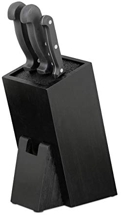 Relaxdays Messerblock mit Borsten, Küchenblock unbestückt, für 6 Messer, Holzblock aus Bambus, HBT 25x11x17 cm, schwarz