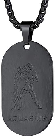 FaithHeart Sternzeichen Halskette für Herren Jungen, Schwarz Kette mit Sternbild Anhänger, Punk Dog Tag Anhänger für Geburtstag Weihnachten Valentinstag