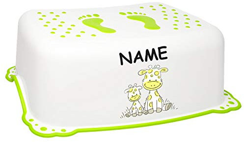 alles-meine.de GmbH Anti RUTSCH - Trittschemel/Tritthocker/Kindersitz - weiß - grün Tiere - Giraffe inkl. Name - Bieco - Tritt - Kinderschemel & Kindertritt - bis 100 kg ..