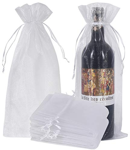 30 Stück Geschenktasche Weintasche, Organzasäckchen Flaschen mit Kordelzug für Hochzeit, Party Weinflaschen Geschenktüten