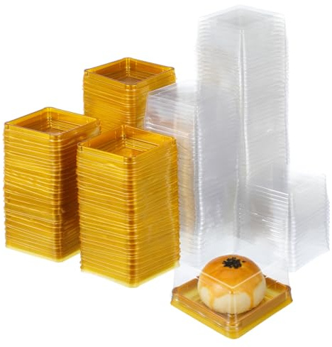 DOITOOL Mini Cake Box with Lid : 100 Pcs Clear Bakery Boxes Single Muffin Container Square Egg-Yolk Puff Bread Dessert Cases Pastry Box Donut Boxes for Moon Cake Food Fruit Cupcake Bread Candy 7.8cm