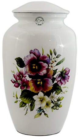 Hind Handicrafts Urne funéraire en aluminium pour les cendres humaines, adulte, faite à la main, urne funéraire funéraire, sac inclus (Floral 1, 16,5 x 16,5 x 26,7 cm, 90,7 kg ou 91 kg)