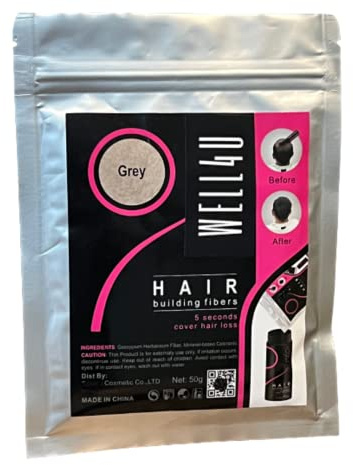WELL4U Micro-Haarfasern, Haarfüller, Schütthaar, Streuhaar, Haarpuder, Haarpulver, Haarverdichtung, Haare aus der Dose, u.a. (50g, Grey)