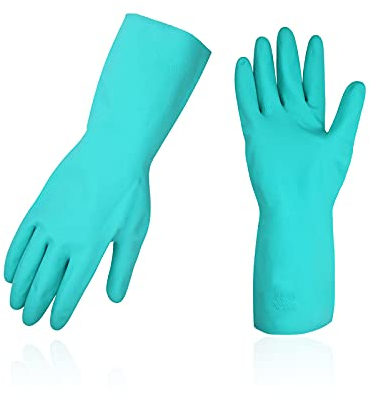 Vgo... 3Pairs Reusable Household Gloves, Dishwashing Gloves/Kitchen Cleaning/Gardening Nitrile Gloves, Latex Free, Waterproof(Size XL, Green, NT2141)