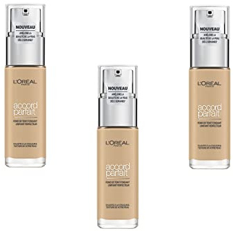 L'Oréal Paris Fond de Teint Fluide Accord Parfait, Peaux Sèches à Normal, Farbton: Beige Creme (3.N), 30 ml, Nouvelle Formel mit Hyaluronsäure und Aloe Vera