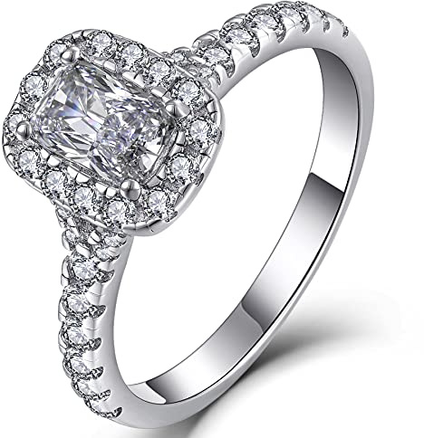 YL Bague de Fiançailles 925 Argent coupe 5A Oxyde de Zirconium Bague Solitaire Bande Bijoux Cadeau pour Femme(Taille 52)