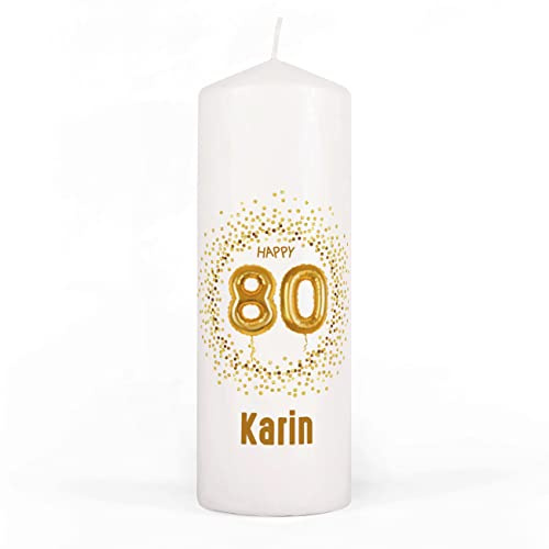 Herz & Heim® personalisierte Geburtstagskerze zum runden Geburtstag mit Wunschnamen 80. Geburtstag