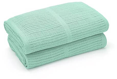 Bloomsbury Mill - Cellular Blankets Baby - Soft 100% Organic Cotton Baby Blanket - Pack of 2 - Essentials For Newborn - Ideal for Cot Bed, Travel, Car Seat, Pram, Moses Basket - Green 75x95cm