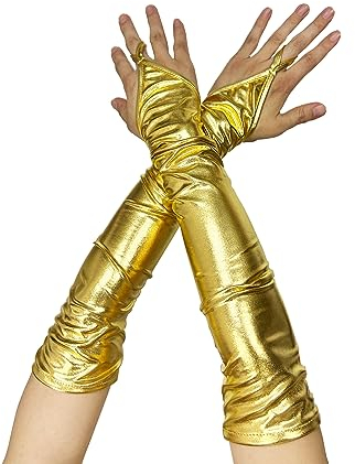 ZUYPSK Glänzend Fingerlose Damen Punk Handschuhe Metallic gedruckt Armstulpen Gogo Dessous Kostüm Zubehör Nachtclub Clubwear Party Accessories (Gold, Einheitsgröße)