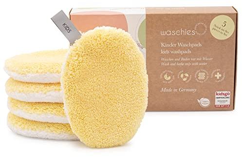 Waschies Babys & Kinder Waschpads – 5er-Set Pastellgelb – hergestellt in Deutschland - Eignung bei Windeldermatitis & Neurodermitis - hypoallergene Alternative zu Einweg-Feuchttüchern und Waschlappen