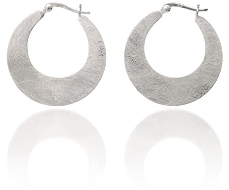 Leichte Creolen 925 Silber Flach Breit Mattiert Halbmond