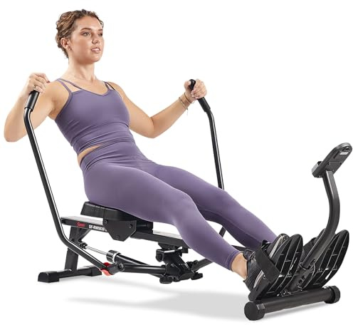 Sunny Health & Fitness Smart Kompaktes Rudergerät mit Vollbewegung, Einstellbarem Widerstand, Gelenkschonendem Ganzkörper-Workout, Langem Gleitrail, Max Benutzergewicht 180 kg, Kostenlose SunnyFit-App