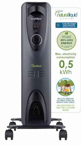 Bastilipo - RC-ECOFLUID-7 - Radiador ecológico compacto con H2O natural liquid, extra bajo consumo, 1000W, 0,5kw/h, 7 elementos, c/termostato, color negro, estancias de 2-12m2.