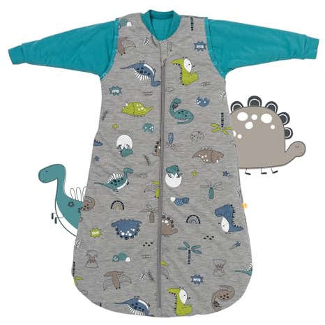 schlummersack Schlafsack Baby ganzjährig 110 cm Dino | Babyschlafsack mit Ärmel abnehmbar 2.5 Tog Baby Schlafsack ganzjährig | Ganzjahres Schlafsack Baby Baumwolle