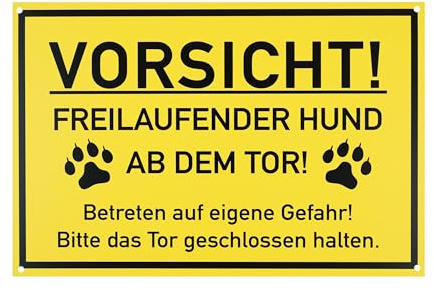 Varningsskylt FÖRSIKTIGHET! FRILOPPANDE HUND FRÅN GRINDEN!, 1 st, 30 x 20 cm, 2,7 mm tjock PVC-skylt med borrhål, Varning hundskylt, Håll hundgrinden stängd-skylt, Hundskylt