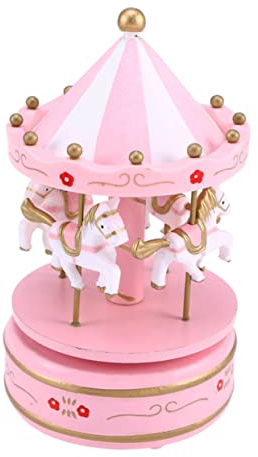 Garneck Kreative Miniatur Karussell Spieluhr Aus Holz Mechanisch Rosa Für Kinder Und Zu Weihnachten Geburtstag Hochzeit Tischdekoration