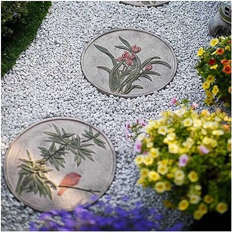 Artiz Outdoor Stepping Stones Set, Für Garden Walkway Dekoration River Rock Für Hof, Weg, Landschaftsgestaltung, 13.8 Zoll Runde Dekorative Stein Matte (Farbe : Grey, Größe : 2PCS)